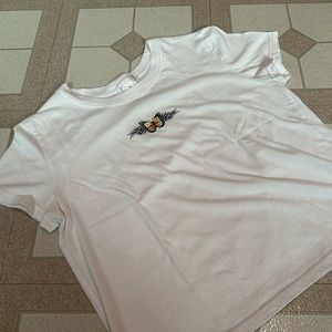 VINTAGE Y2K BUTTERFLY STITCHED SHORT SLEEVED TEE SHIRT STREETWEAR PARTY TOP